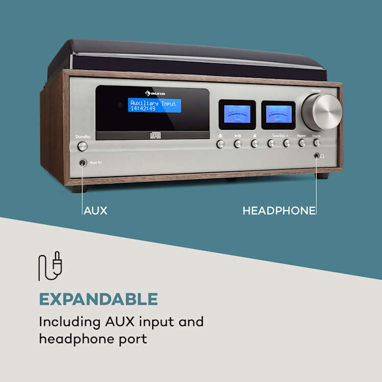 Oxford impianto stereo retrò DAB+/FM funzione BT vinile CD AUX-In grigio scuro