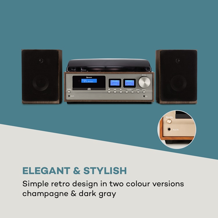 Oxford impianto stereo retrò DAB+/FM funzione BT vinile CD AUX-In grigio scuro