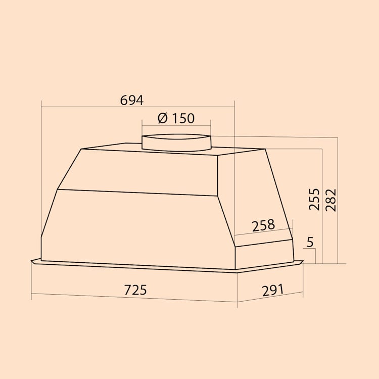 Paolo, digestor, vstavaný, 72,5 cm, 600 m³/h, ušľachtilá oceľ, strieborný 72 cm | Strieborná