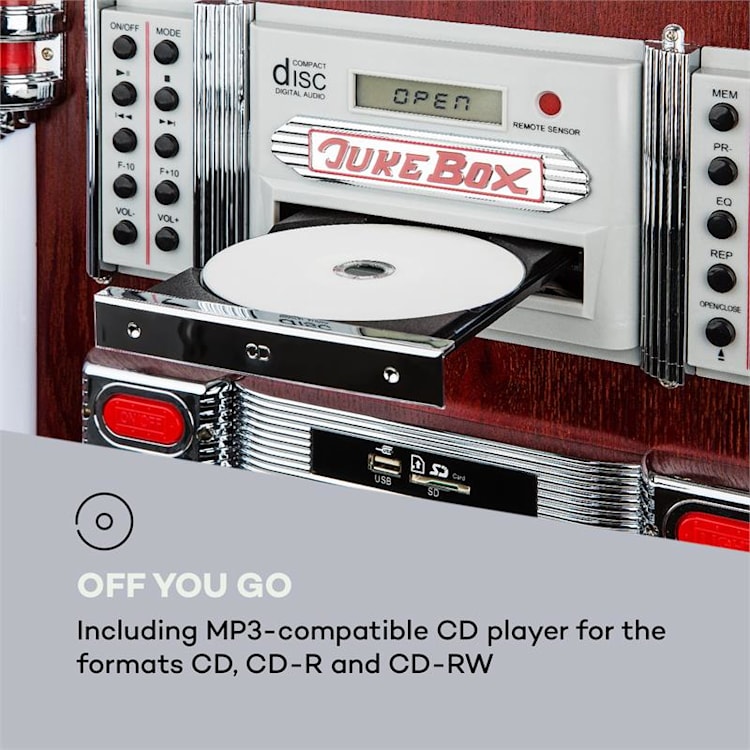 Graceland DAB jukebox BT DC vinile DAB+/FM USB SD AUX-IN luce a LED