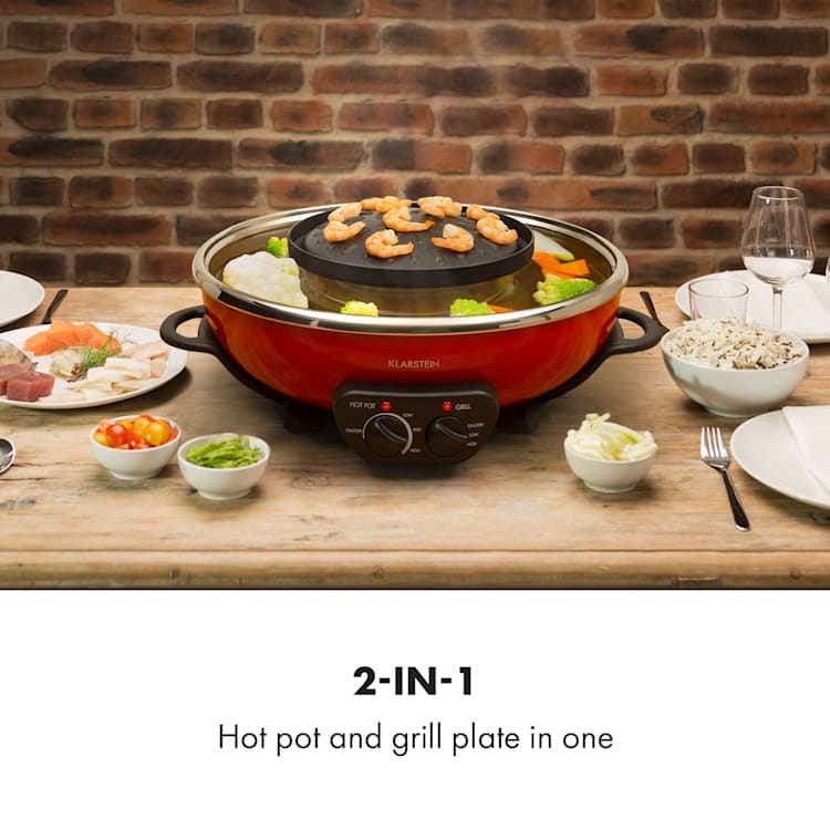 Szechuan hot pot en grillplaat 5L vol. 1350W 600W rood Rood
