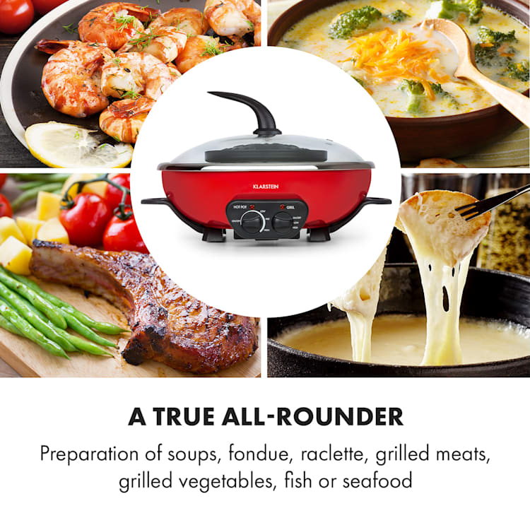 Szechuan hot pot en grillplaat 5L vol. 1350W 600W rood Rood
