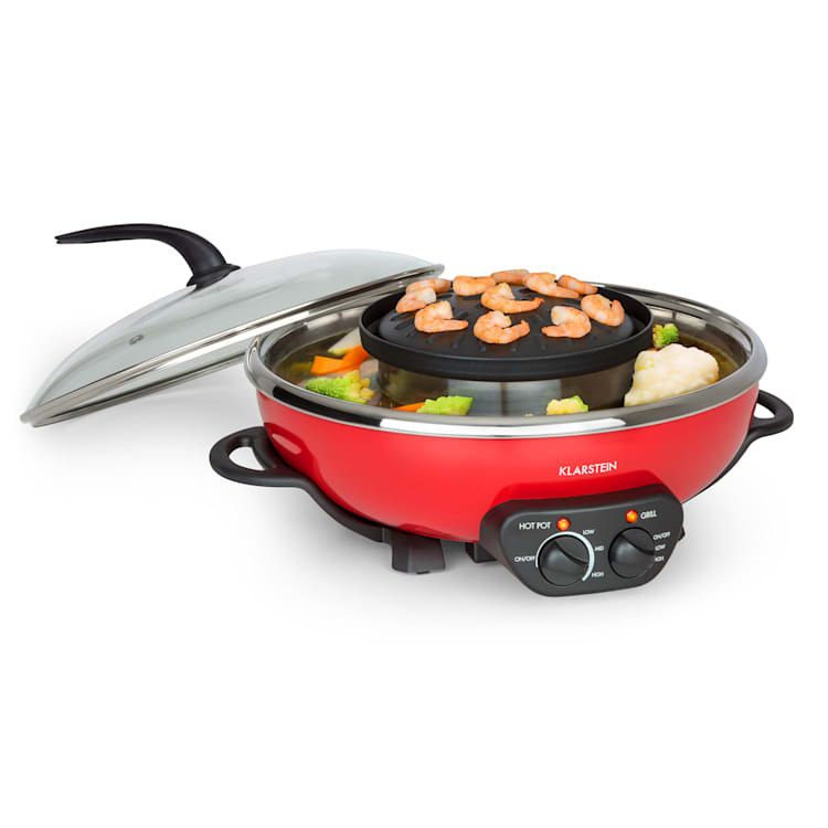 Szechuan Hot Pot 5 litres & plaque de grill Ø 22cm 1350W - Rouge Rouge