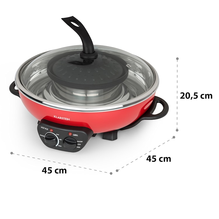 Szechuan Hot Pot 5 litres & plaque de grill Ø 22cm 1350W - Rouge Rouge