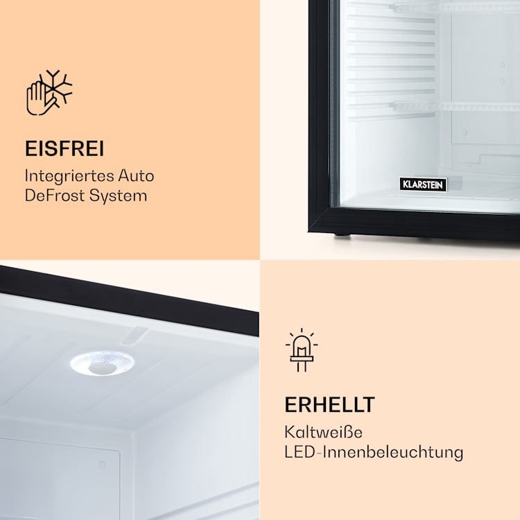 Brooklyn 42 Mini-Kühlschrank Glastür LED Ablage 42 Ltr | Schwarz / weiß