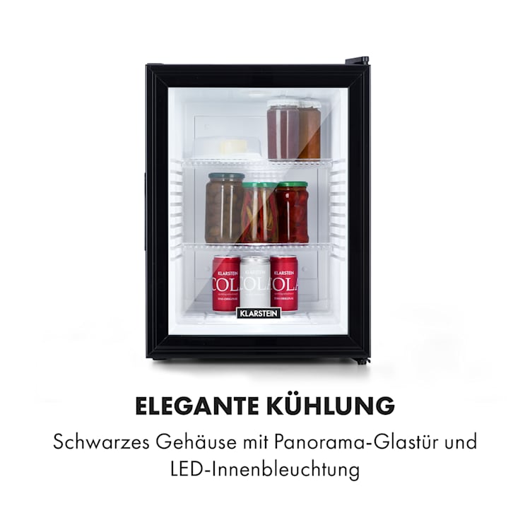 Brooklyn 42 Mini-Kühlschrank Glastür LED Ablage 42 Ltr | Schwarz / weiß