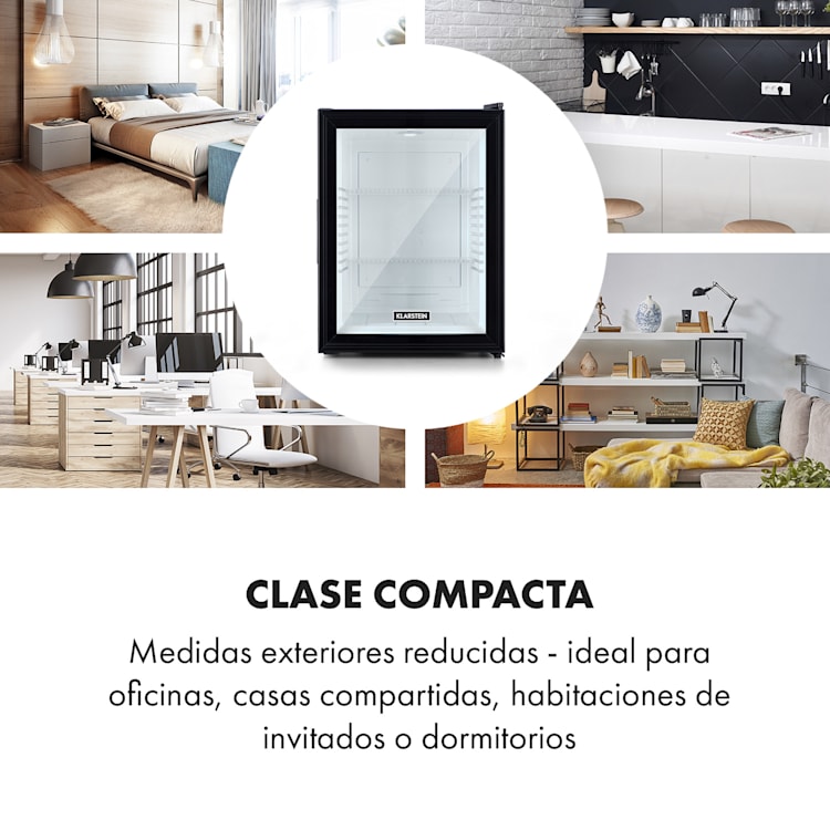 Mini frigorífico Brooklyn 42 puerta de cristal estante LED 42 L | Negro/Blanco