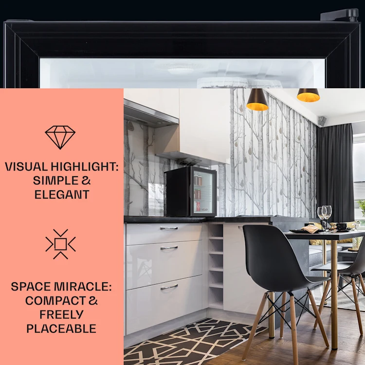 Brooklyn 42 Mini Fridge Glass Door LED Shelf 42 Ltr | Black