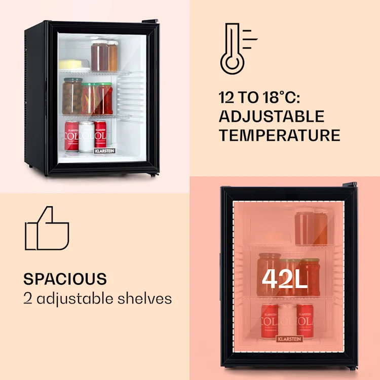 Brooklyn 42 Mini Fridge Glass Door LED Shelf 42 Ltr | Black