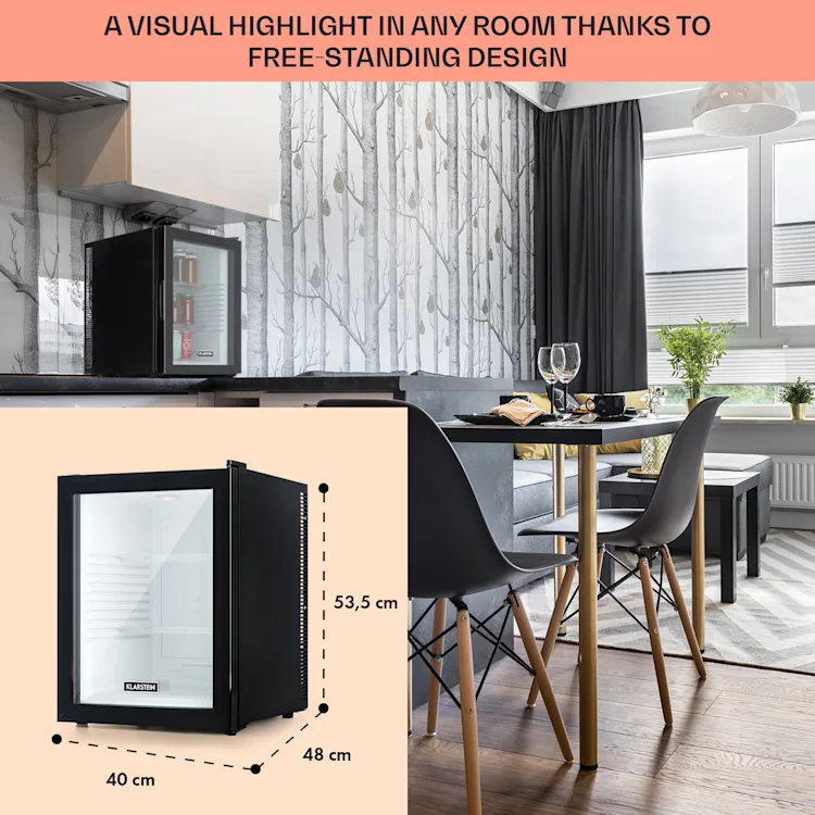 Brooklyn 42 Mini Fridge Glass Door LED Shelf 42 Ltr | Black