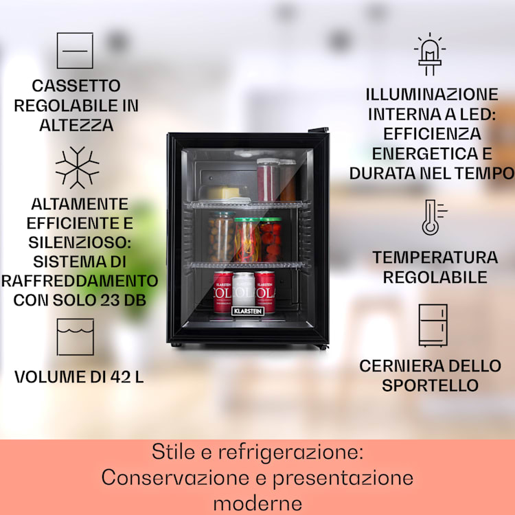 Brooklyn 42 Frigorifero inserto in plastica sportello in vetro interno bianco 42 Ltr | Nero