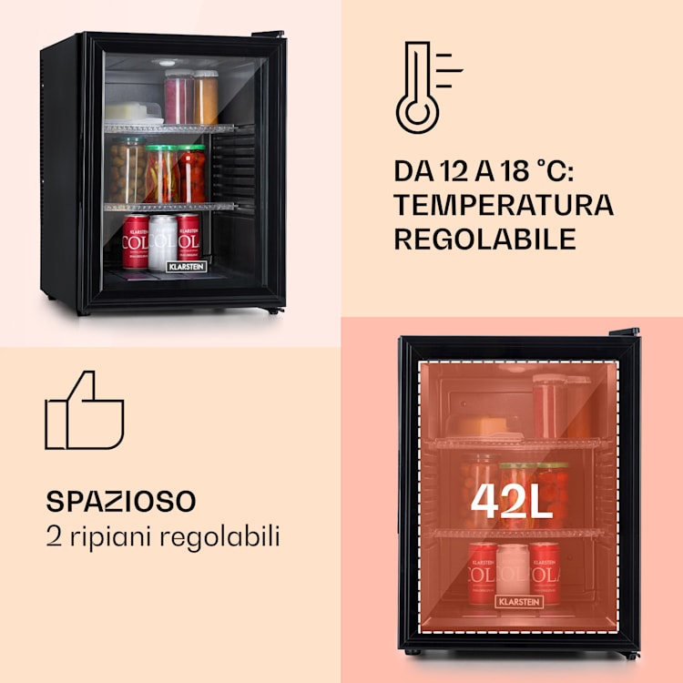 Brooklyn 42 Frigorifero inserto in plastica sportello in vetro interno bianco 42 Ltr | Nero