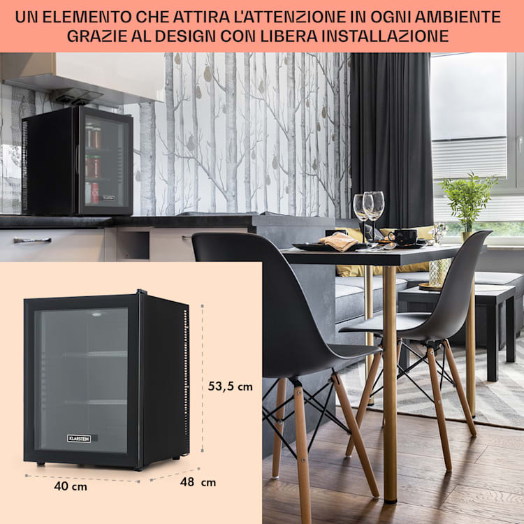 Brooklyn 42 Frigorifero inserto in plastica sportello in vetro interno bianco 42 Ltr | Nero