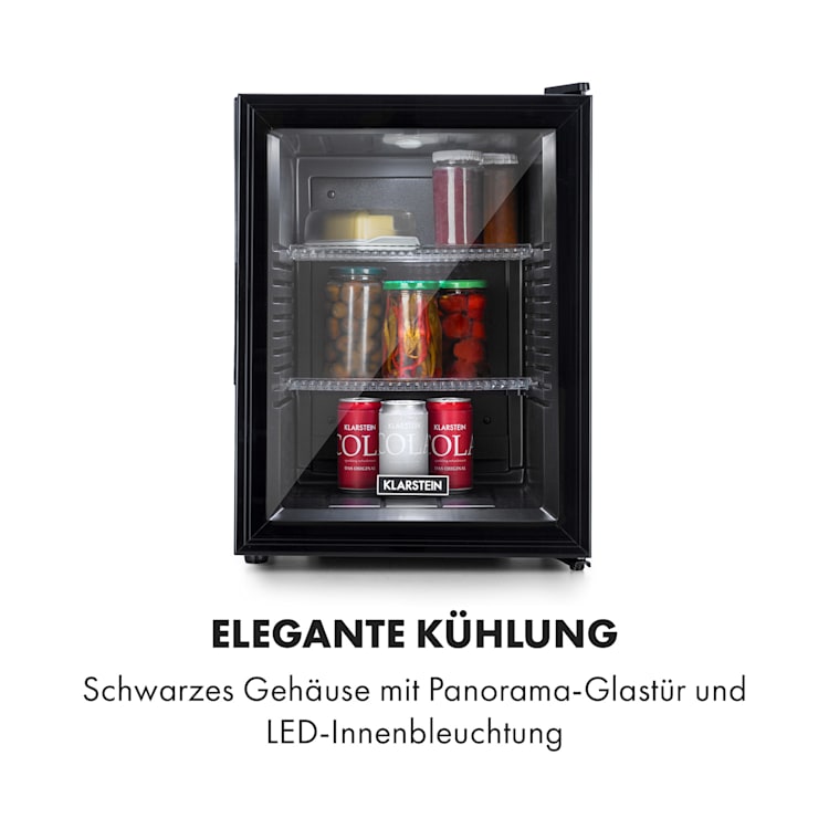 Brooklyn 42 Mini-Kühlschrank Glastür LED Ablage 42 Ltr | Schwarz