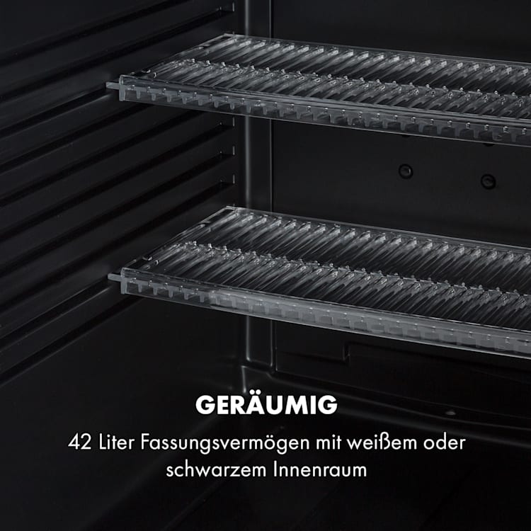 Brooklyn 42 Mini-Kühlschrank Glastür LED Ablage 42 Ltr | Schwarz