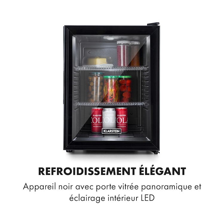 Brooklyn 42 Mini-réfrigérateur porte vitrée compartiments LED 42 L | Noir