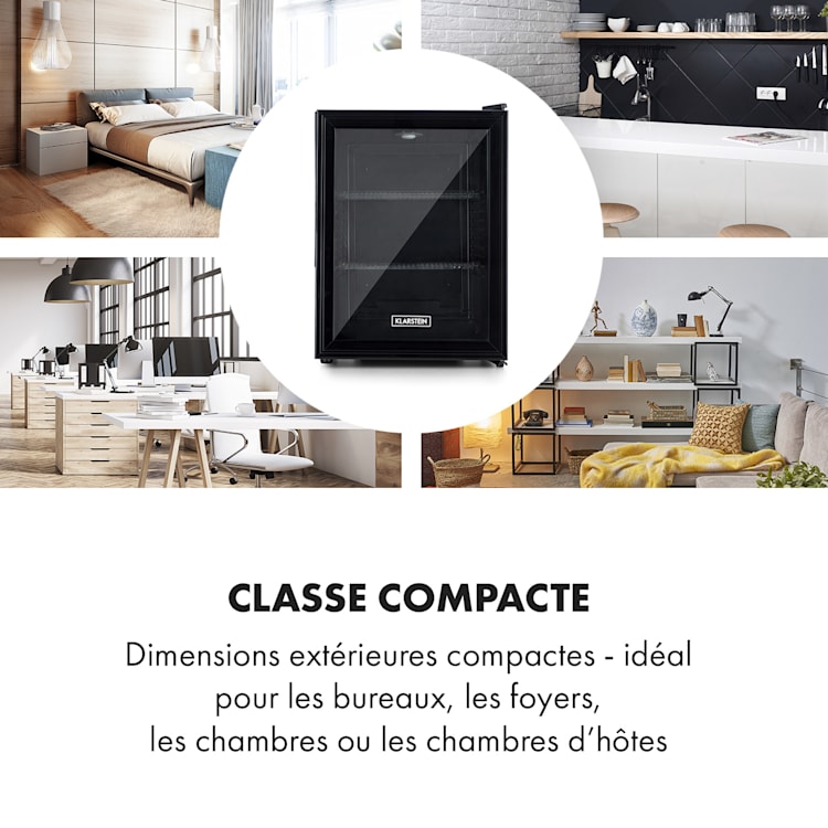 Brooklyn 42 Mini-réfrigérateur porte vitrée compartiments LED 42 L | Noir