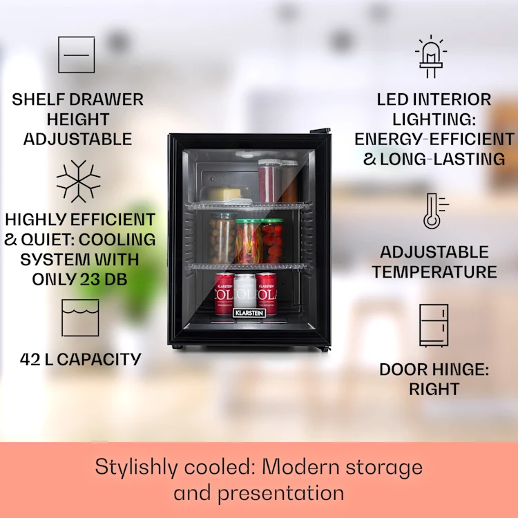 Brooklyn 42 Mini Fridge Glass Door LED Shelf 42 Ltr | Black