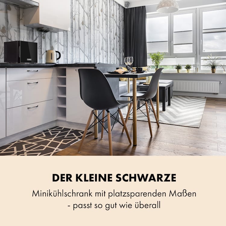 Frosty Mini-Kühlschrank EEC A Spiegelglastür 10 Liter schwarz