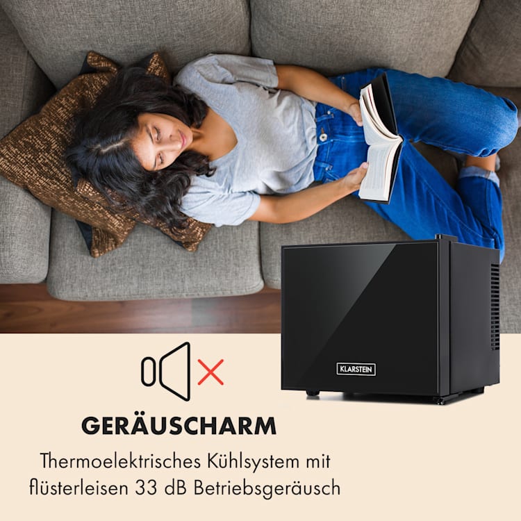 Frosty Mini-Kühlschrank EEC A Spiegelglastür 10 Liter schwarz