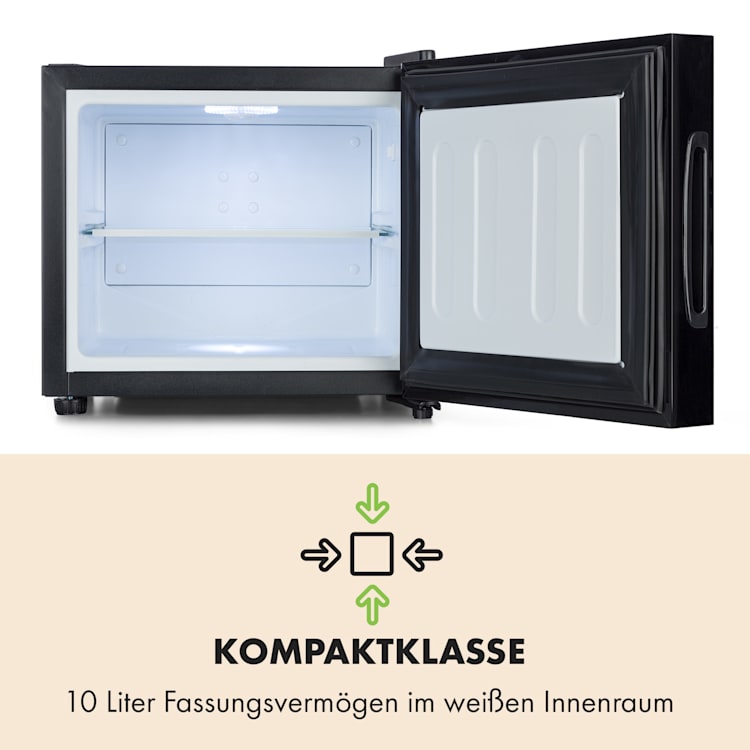 Frosty Mini-Kühlschrank EEC A Spiegelglastür 10 Liter schwarz
