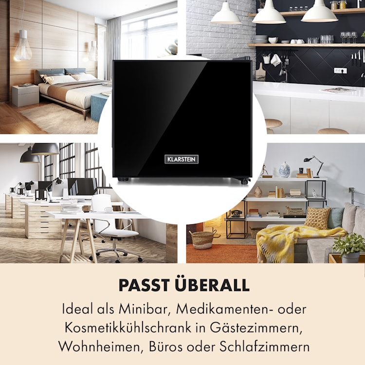 Frosty Mini-Kühlschrank EEC A Spiegelglastür 10 Liter schwarz