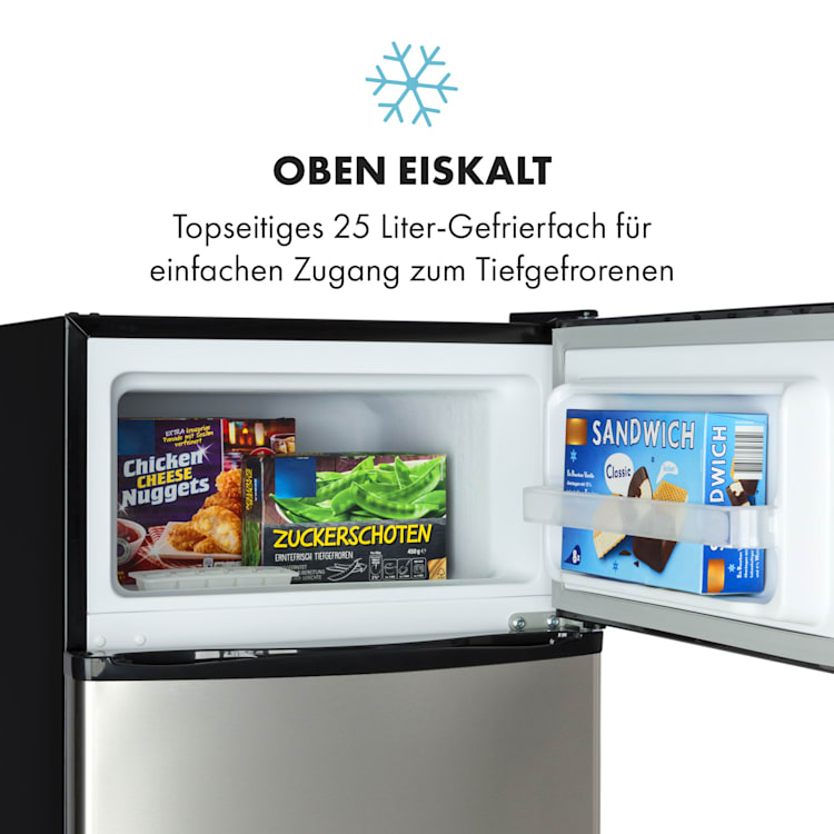 Big Daddy Cool Kühl-Gefrierkombination 61/25 Liter 2 Ebenen Edelstahl 90 Ltr | Silber
