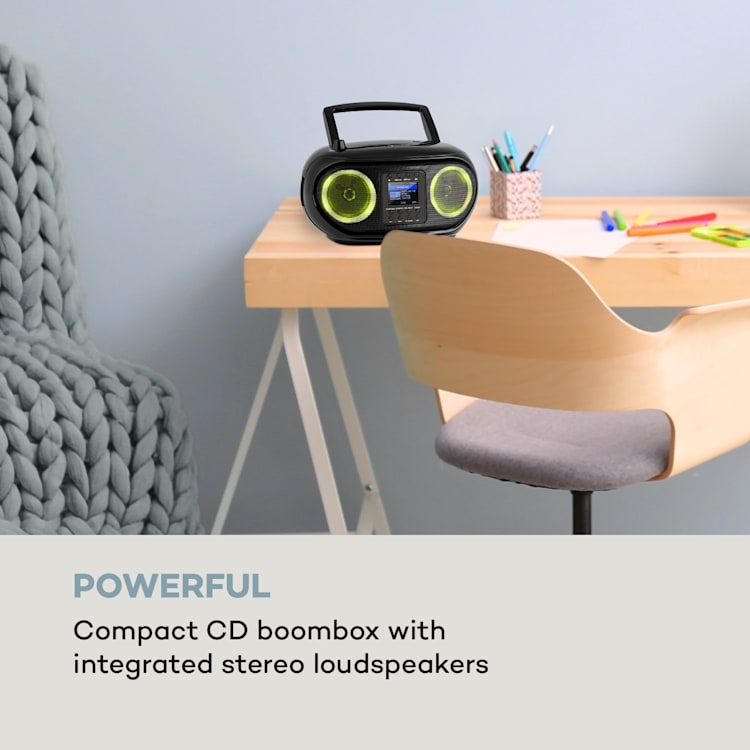 Roadie Smart, boombox, radio internetowe DAB/DAB+, UKF, odtwarzacz CD, oświetlenie LED, Wi-Fi, Bluetooth Czarny