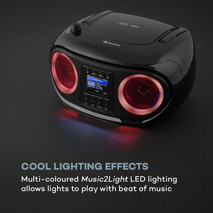 Roadie Smart, boombox, radio internetowe DAB/DAB+, UKF, odtwarzacz CD, oświetlenie LED, Wi-Fi, Bluetooth Czarny