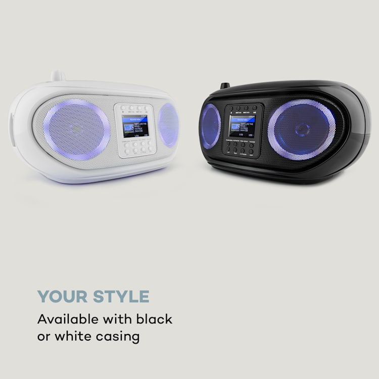 Roadie Smart, boombox, radio internetowe DAB/DAB+, UKF, odtwarzacz CD, oświetlenie LED, Wi-Fi, Bluetooth Czarny