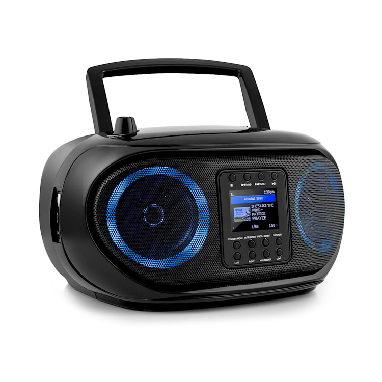 Roadie Smart, boombox, radio internetowe DAB/DAB+, UKF, odtwarzacz CD, oświetlenie LED, Wi-Fi, Bluetooth Czarny