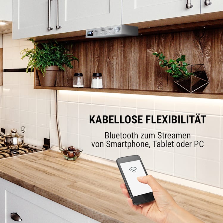 Streamo Chef Küchenradio CD-Player BT 2,4"HCC Display silber Silber