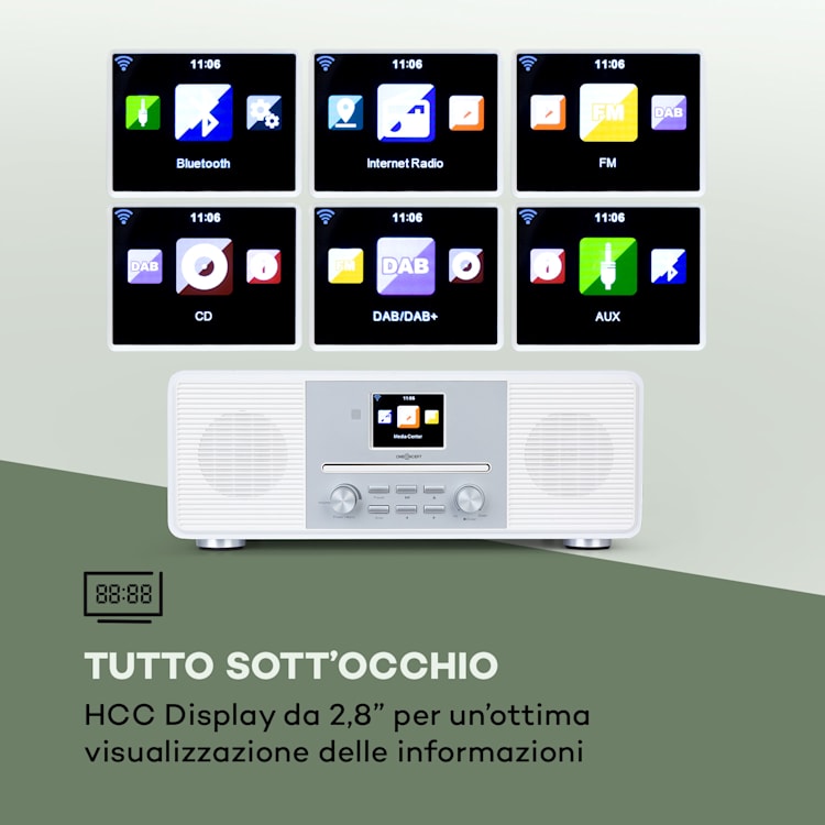 Streamo CD radio internet 2x10W WiFi DAB+ FM lettore CD BT bianco Bianco