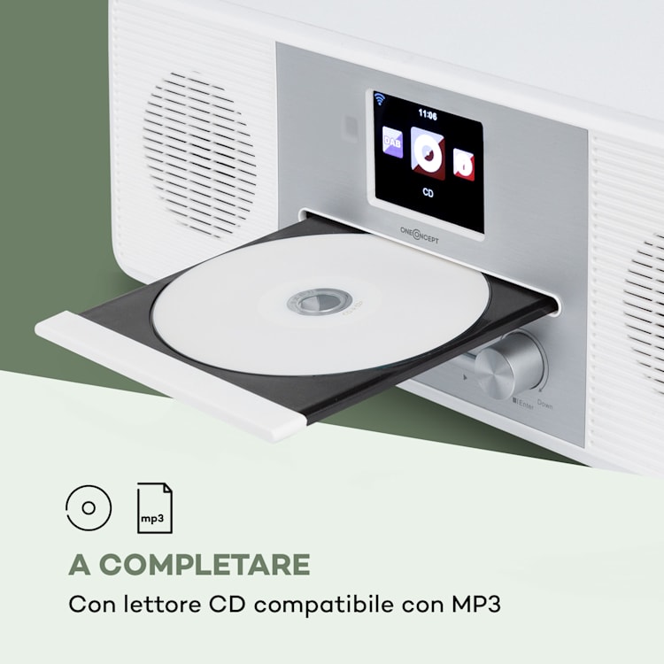 Streamo CD radio internet 2x10W WiFi DAB+ FM lettore CD BT bianco Bianco