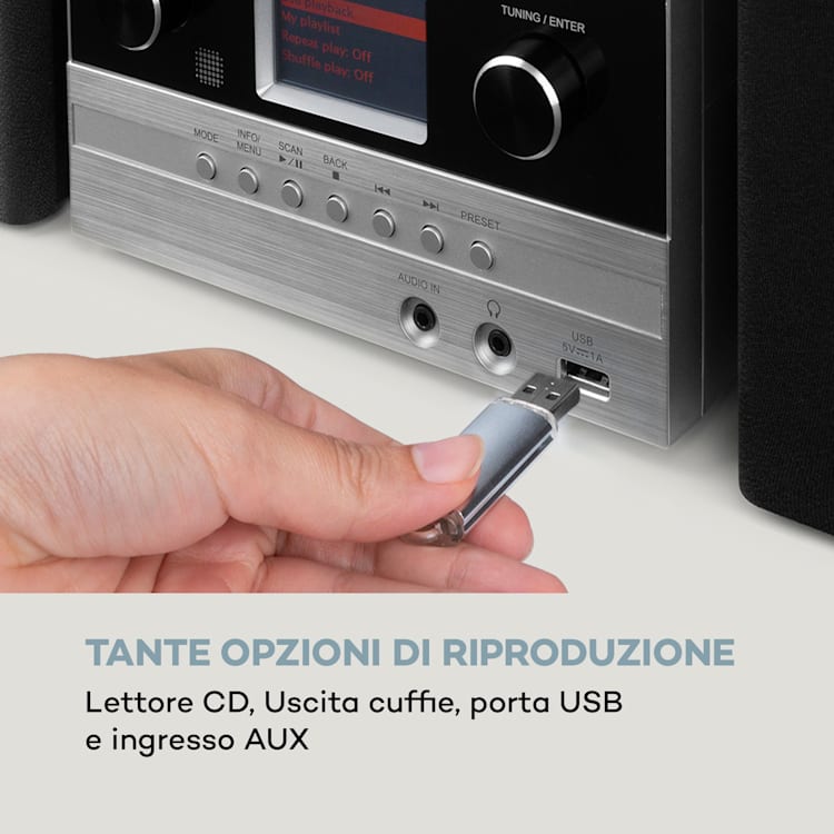 Connect System S impianto stereo + altoparlante 20Wmax internet/DAB+ argento Argento