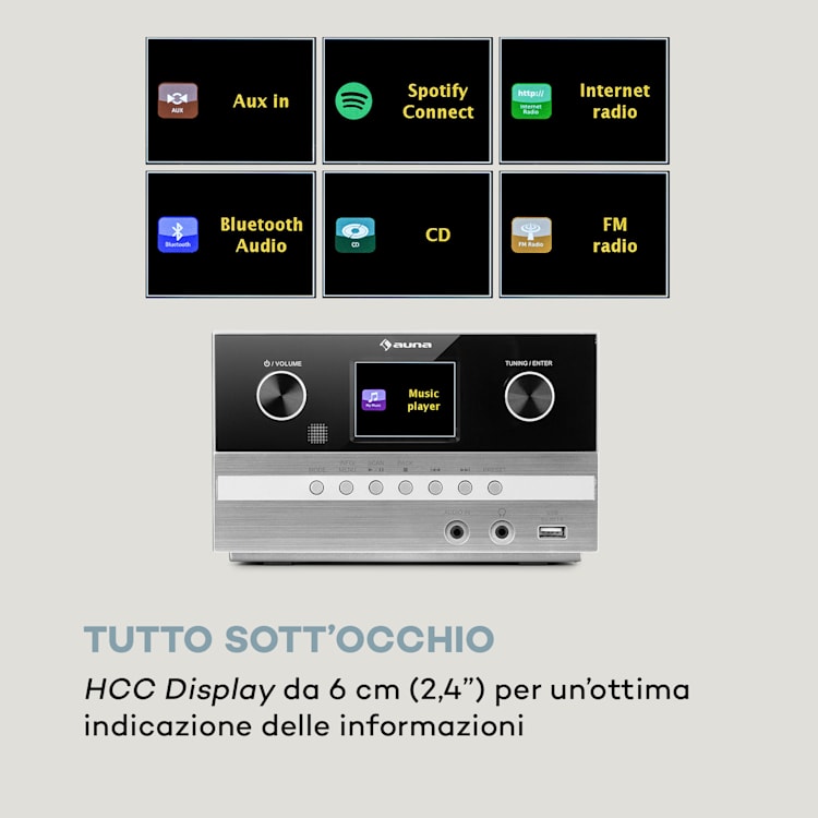 Connect System S impianto stereo + altoparlante 20Wmax internet/DAB+ argento Argento