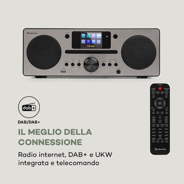 Harvard Impianto Compatto Radio Web/DAB+ e FM Lettore CD BT noce Noce