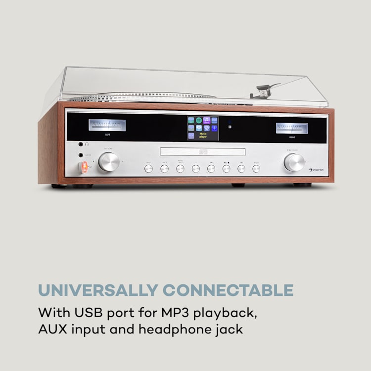 Birmingham, HiFi stereo sistem, DAB+/FM, BT funkcija, vinyl, CD, USB, AUX vhod, les