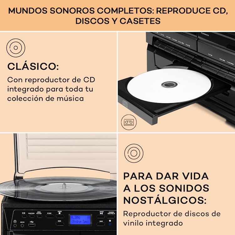 388-DAB+ Equipo estéreo 20 W máx. Vinilo CD Casete Bluetooth FM/DAB+ USB Negro