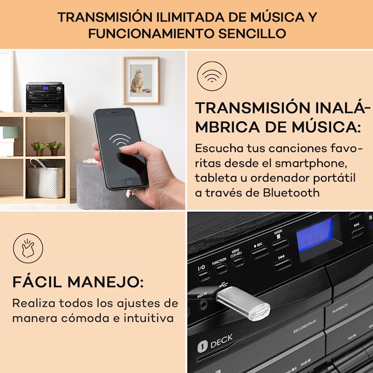 388-DAB+ Equipo estéreo 20 W máx. Vinilo CD Casete Bluetooth FM/DAB+ USB Negro