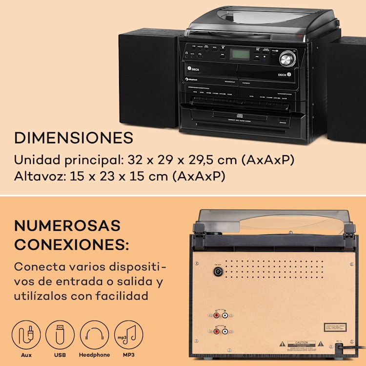 388-DAB+ Equipo estéreo 20 W máx. Vinilo CD Casete Bluetooth FM/DAB+ USB Negro