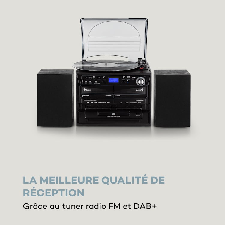 388-DAB+ Chaîne stéréo platine vinyle CD K7 Bluetooth FM DAB+ USB SD noir Noir