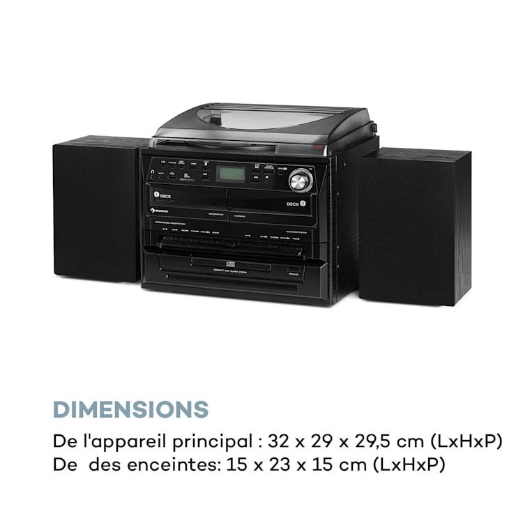 388-DAB+ Chaîne stéréo platine vinyle CD K7 Bluetooth FM DAB+ USB SD noir Noir
