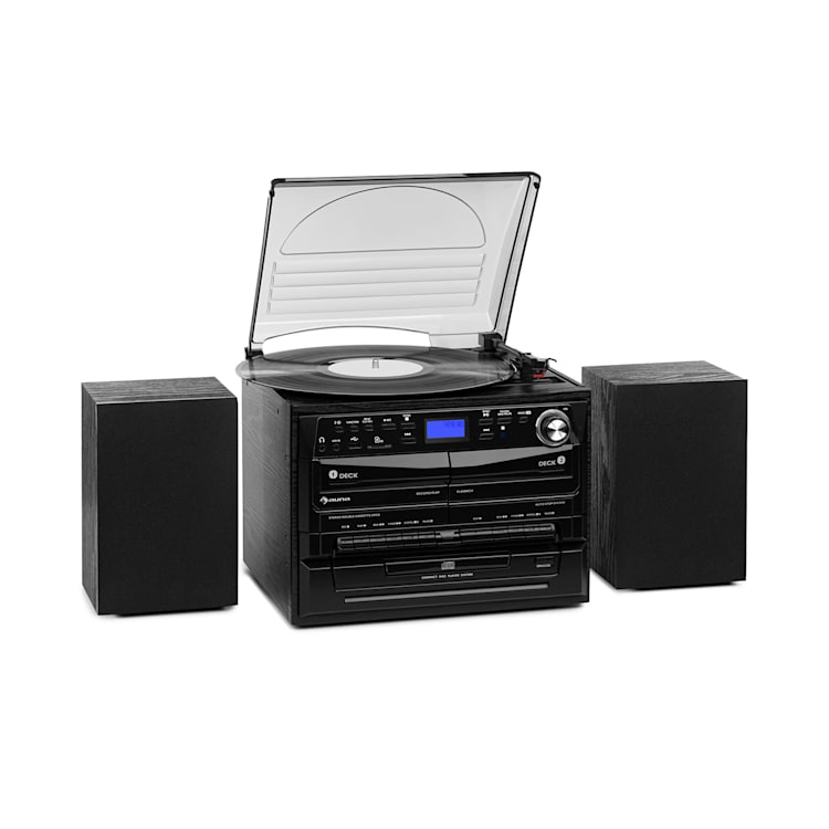 388-DAB+ Chaîne stéréo platine vinyle CD K7 Bluetooth FM DAB+ USB SD noir Noir
