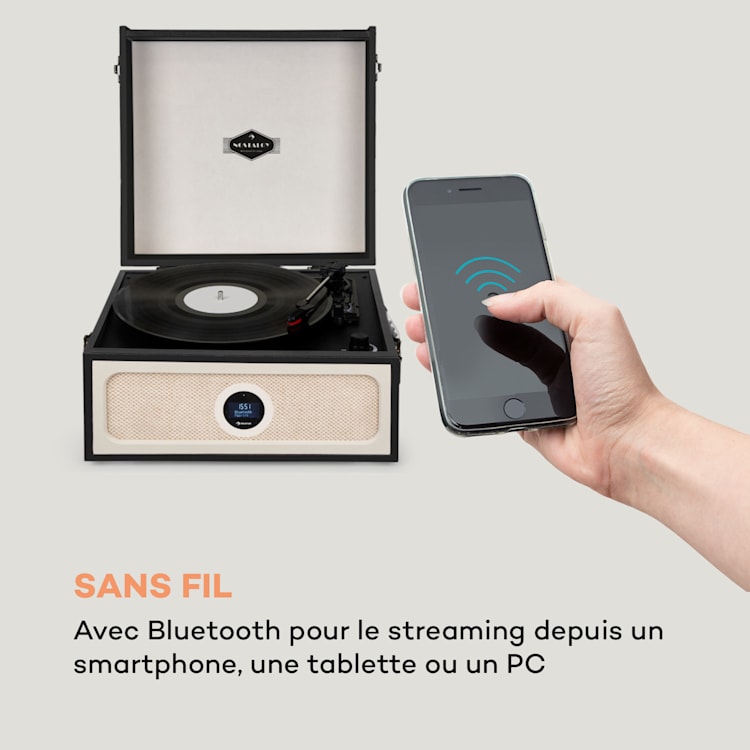 Sarah Ann DAB Platine vinyle 3 vitesses DAB+ FM USB Bluetooth - Noire Avec radio FM et DAB+