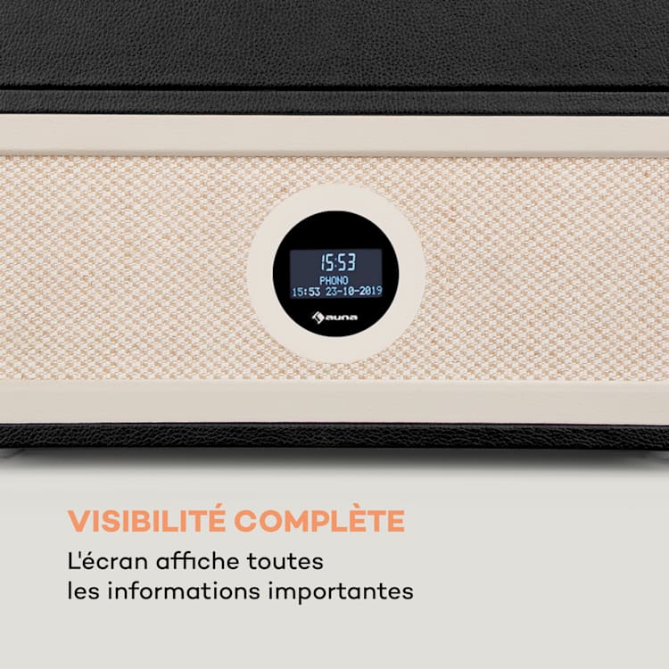 Sarah Ann DAB Platine vinyle 3 vitesses DAB+ FM USB Bluetooth - Noire Avec radio FM et DAB+