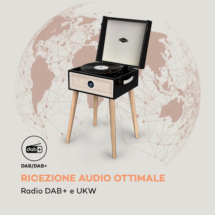 Sarah Ann giradischi DAB 33/45/78 giri radio DAB+/FM bluetooth nero Con radio DAB+ e FM
