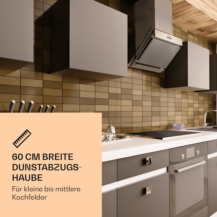 Zola 60 Dunstabzugshaube Kopffrei 60cm 190W 607m³/h LED Edelstahl/Glas 60 cm | Silber