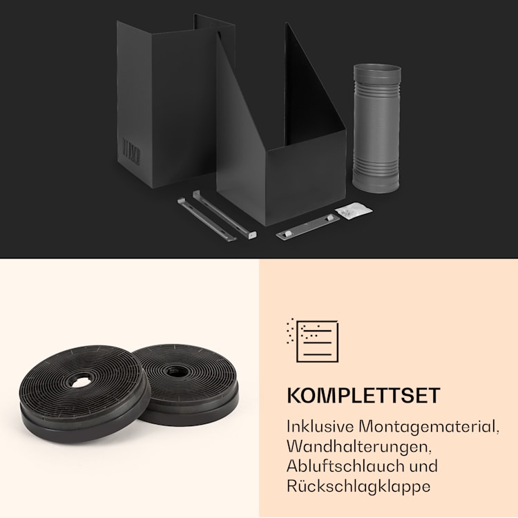 Zola 60 Dunstabzugshaube Kopffrei 60cm 190W 607m³/h LED Edelstahl/Glas 60 cm | Schwarz