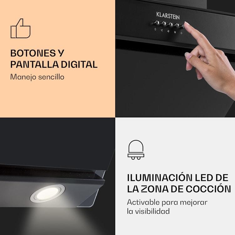 Campana extractora Zola 60 con libertad para la cabeza, 60cm, 190W, 607m³/h, LED, acero inoxidable/vidrio